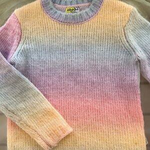 Pink and Blue Ribbed Knit Sweater with Ombre Design